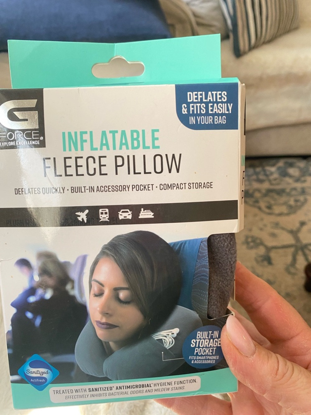 G/FORE Inflatable Fleece Neck Pillow - Teal and Black